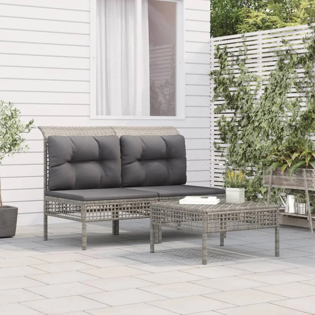 3187469 vidaXL Set mobilier de grădină cu perne, 3 piese, gri, poliratan