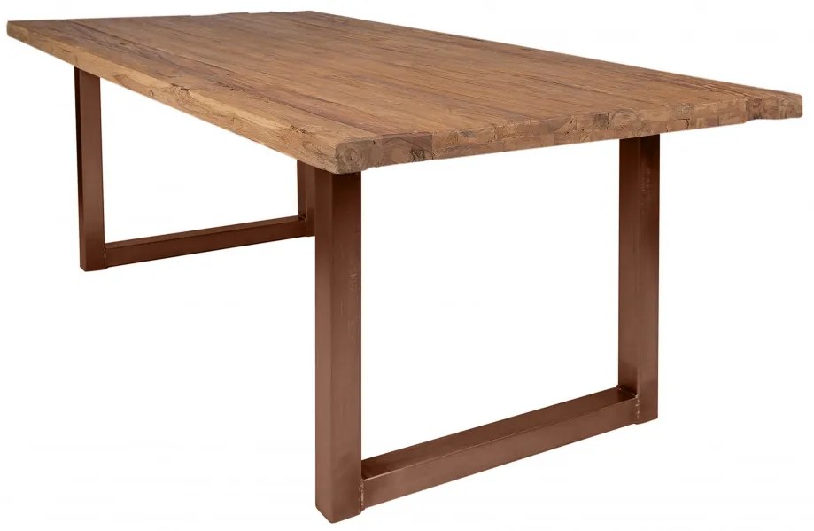 Masa dreptunghiulara cu blat din lemn de tec reciclat Tables &amp; Benches 200 x 100 x 76 cm maro