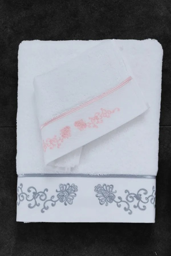 Prosop DIARA 50x100 cm Alb – Broderie gri