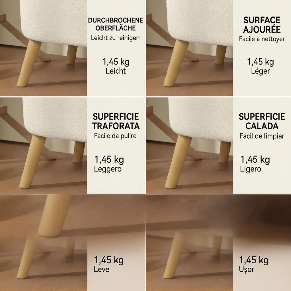 HOMCOM Banca de Depozitare de 65L din Material Teddy și Lemn, 120x42x45 cm, Bej | Aosom Romania