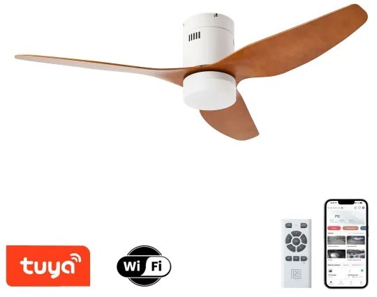 ZEVENTI - Ventilator de tavan LED PADUA, 18W/230V, Wi‑Fi Tuya, alb/maro + telecomandă