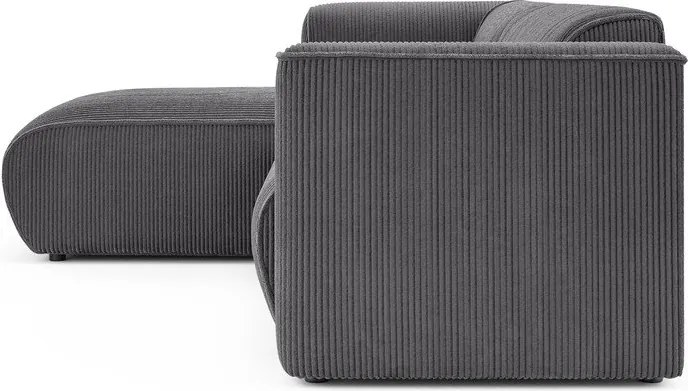 Colțar gri închis cu tapițerie din catifea reiată (cu colț pe partea stângă/cu șezlong) Merid – Ropez