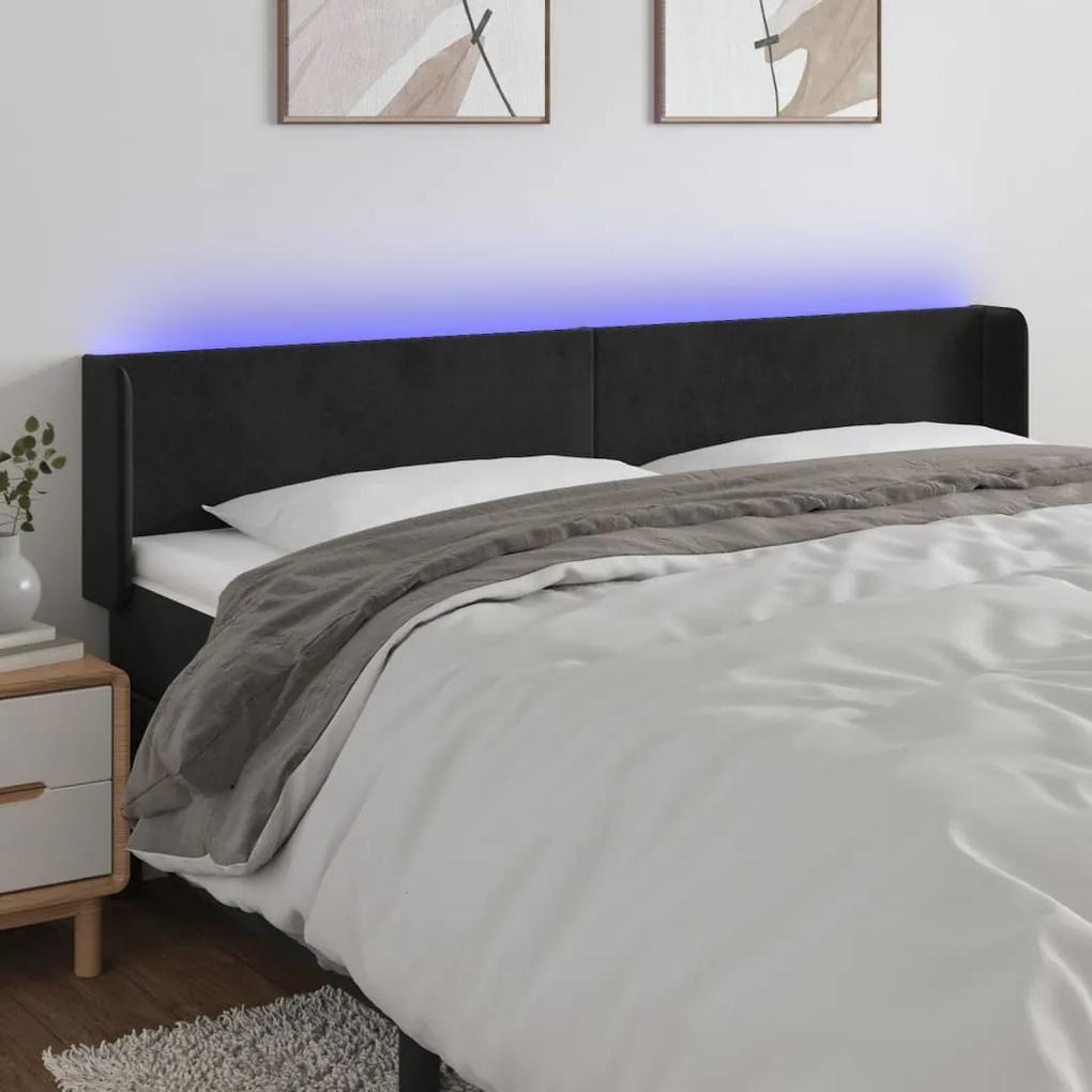 3123018 vidaXL Tăblie de pat cu LED, negru, 183x16x78/88 cm, catifea