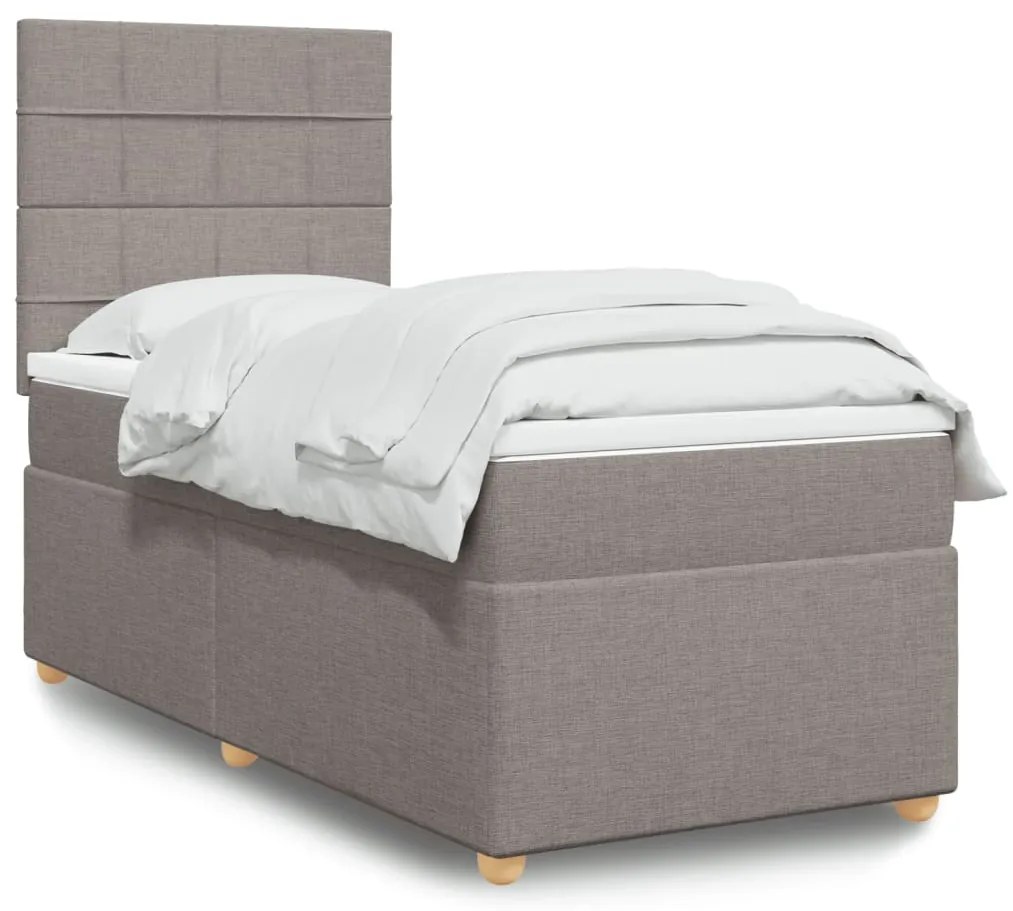vidaXL Pat box spring cu saltea, gri taupe, 90x200 cm, textil
