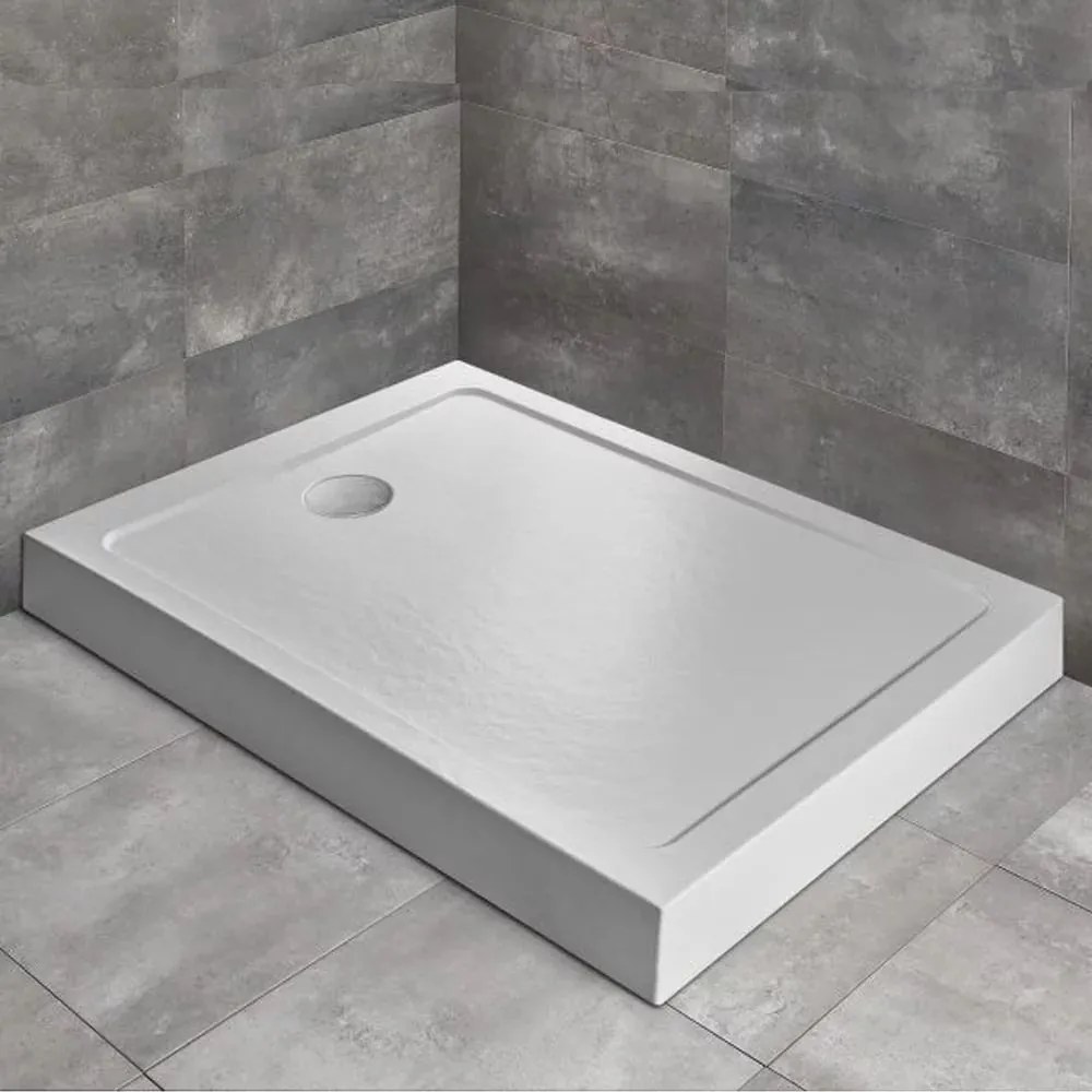 Cadita dus dreptunghiulara Radaway Doros F Compact Stone 140x90 cm acril alb