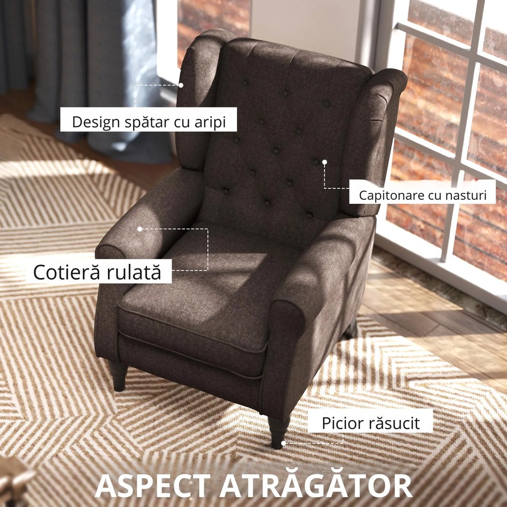 HOMCOM Fotoliu Maro în Stil Francez cu Picioare Îmbrăcate în Lemn și Perne cu Huse Detașabile, 74x86x102 cm, Maro | Aosom Romania