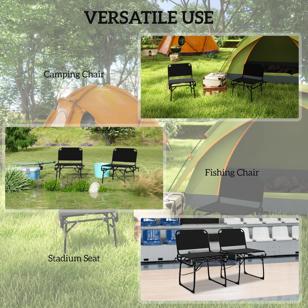 Outsunny Set de 2 Scaune Pliante Multifuncționale, Scaun de Camping, Cadru Metalic și Țesătură Oxford, 51x58x72 cm, Negru | Aosom Romania