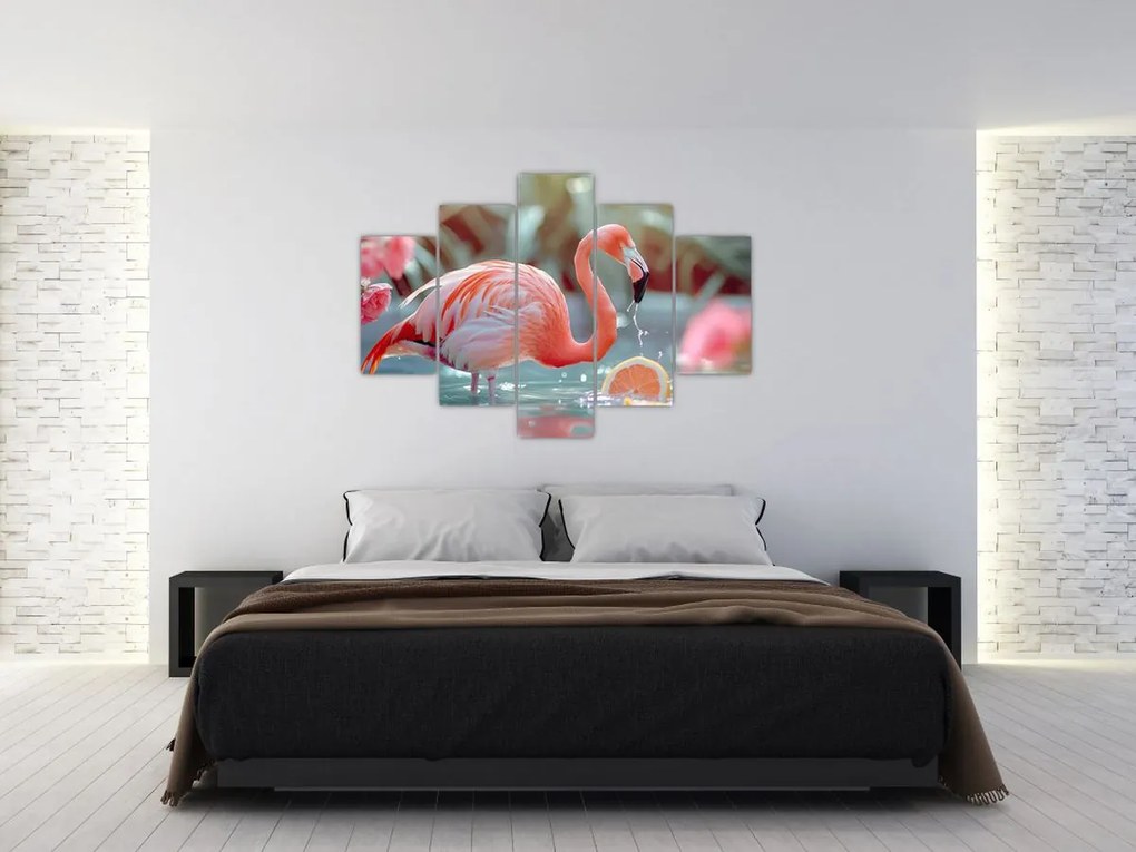 Tablou - Flamingo în iaz (150x105 cm)