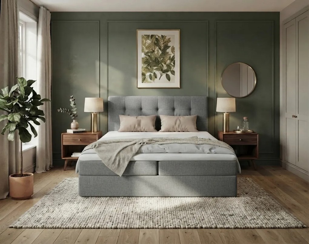 Pat tapițat boxspring DIRELIS TRINITY 140x200 cm gri Saltea: Saltea cu arcuri Bonell