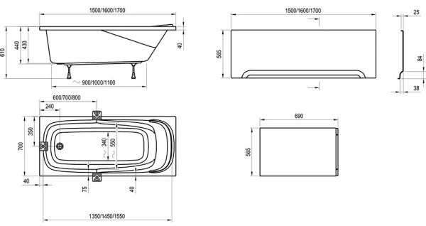 Ravak CP21000000 - Cadă VANDA 170x70 cm acrilic/albă