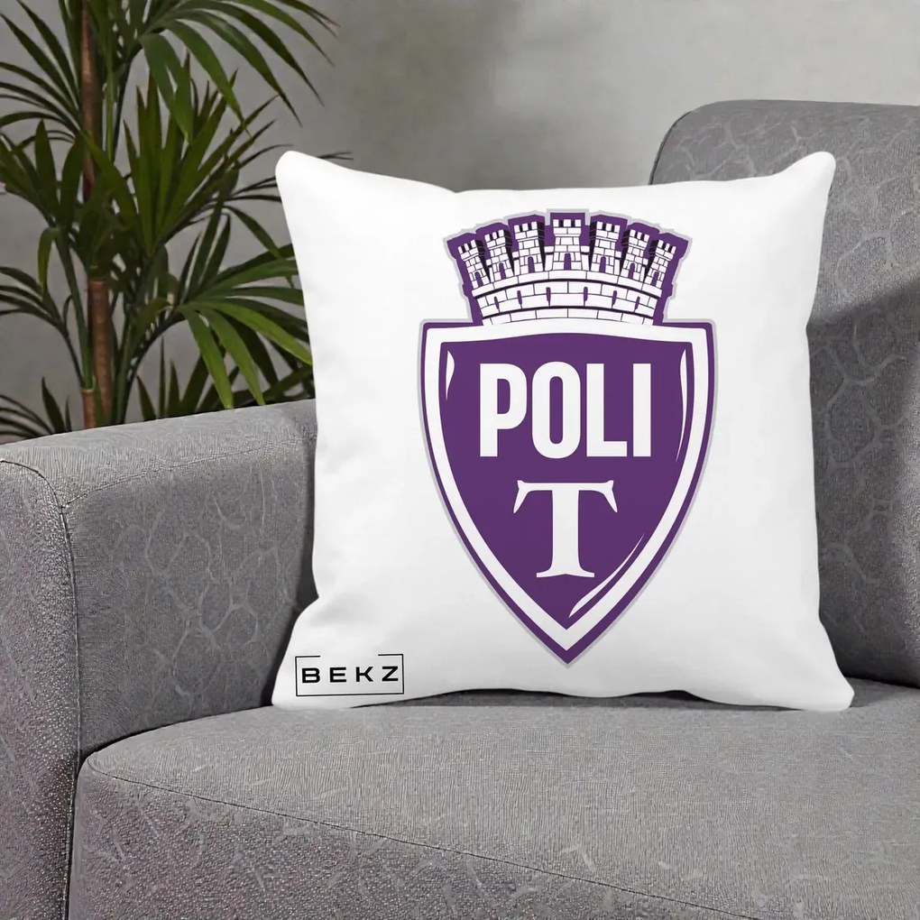 Perna Personalizata Poli Timisoara Fotbal, 40x40 cm, Alba Mata, Husa Detasabila, Perna Inclusa, BEKZ®