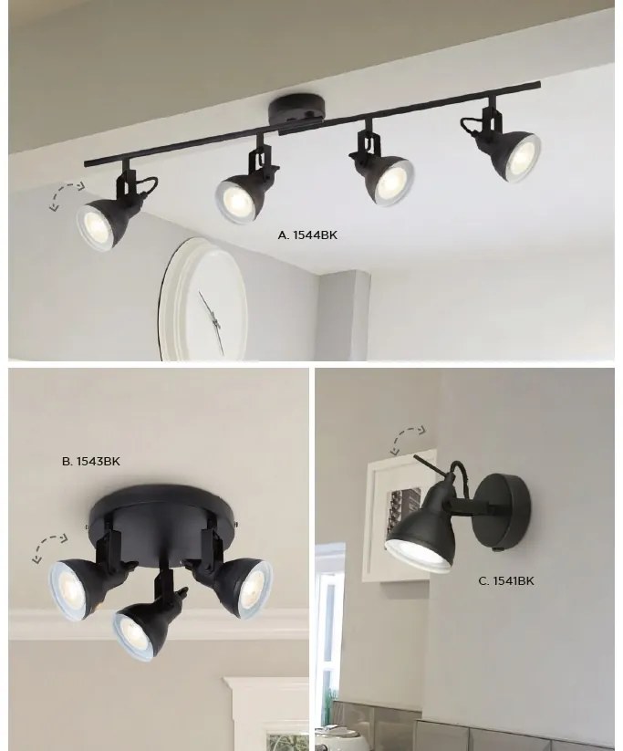 Aplica stil industrial cu spot orientabil Focus 1541BK SRT