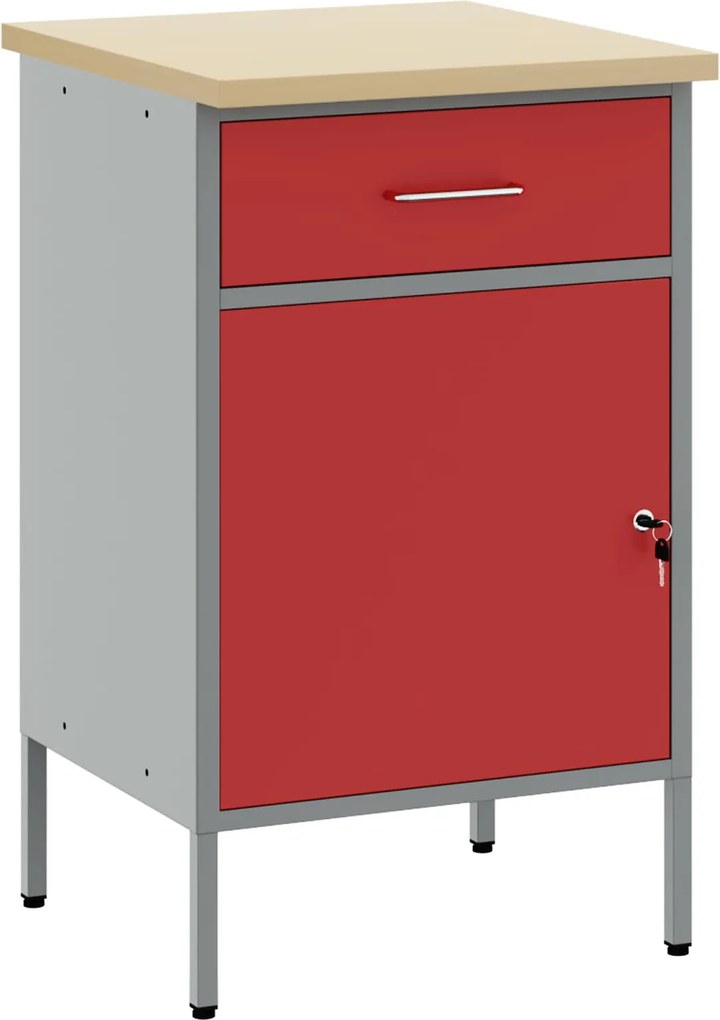 vidaXL Banc de lucru cu sertar cu blocare Roșu și gri 50 x 55 x 85 cm