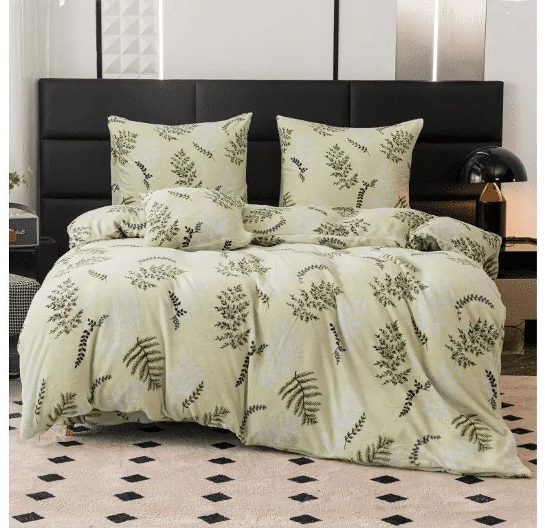 Lenjerie de pat din microplus LEAFY verde deschis Dimensiunile lenjeriei: 70 x 90 cm | 140 x 200 cm