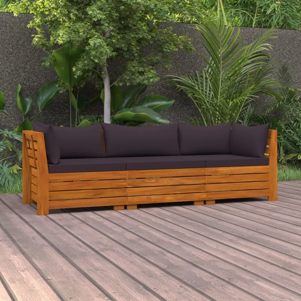 3087313 vidaXL Canapea de grădină cu 3 locuri, cu perne, lemn masiv de acacia