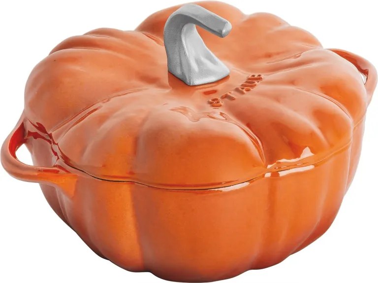 Oala din fonta in forma de dovleac Staub Pumpkin P687129, 24 cm, 3,45 l, Toate plitele inclusiv inductie si cuptor pana la 240°C, Acoperire emailata, Portocaliu