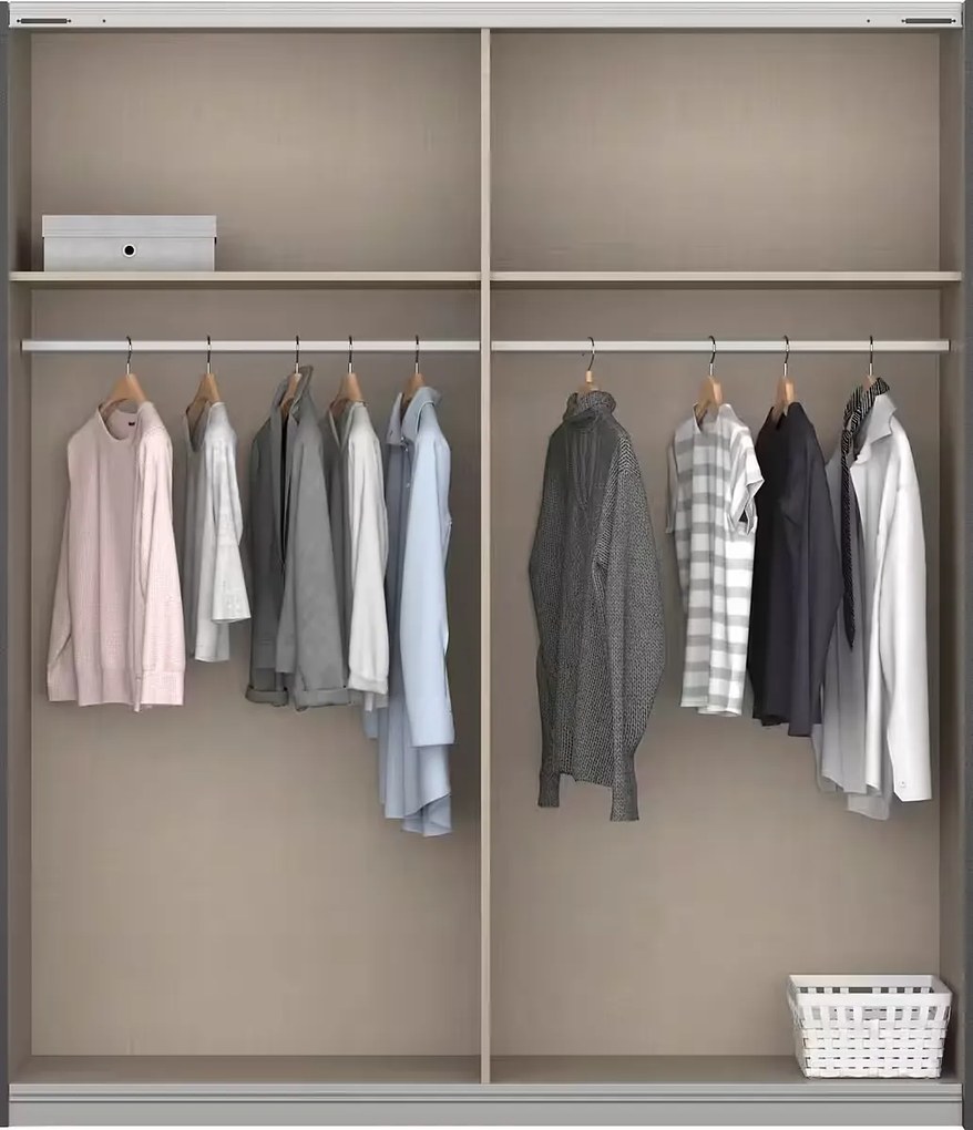 Dressing 181 cm lungime, 2 uși glisante, cu oglindă, culoare gri antracit, 210 cm înălțime