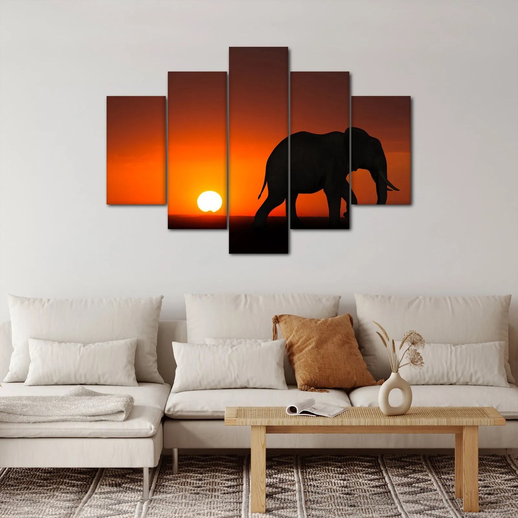 Tablou cu elefant în apus de soare (150x105 cm)