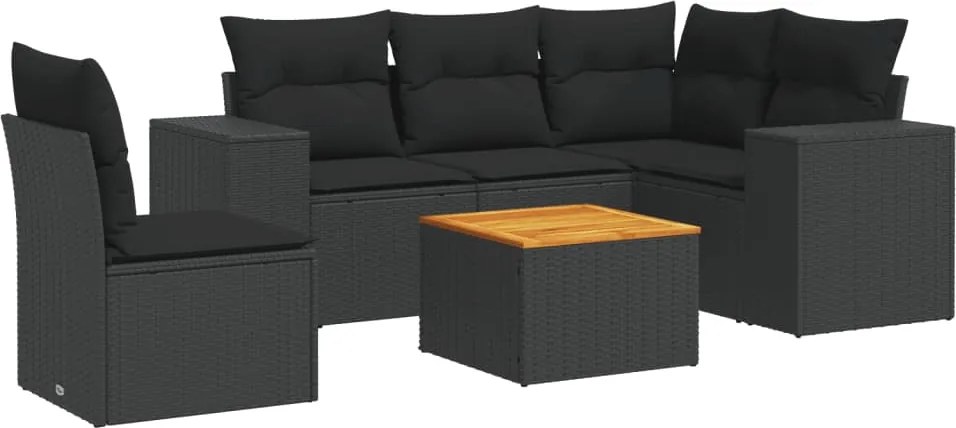 vidaXL Set mobilier de grădină cu perne, 6 piese, negru, poliratan