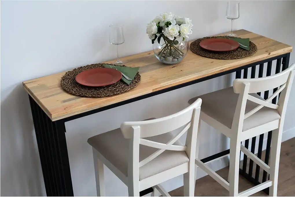 Masa bucatarie ,tip bar, lemn.seria wood A-620,pin natur-negru,140x40x103cm, 30141