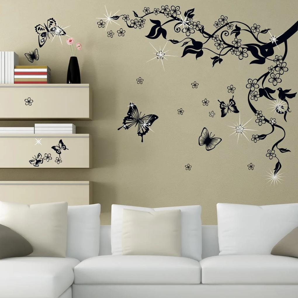 Creanga cu fluturasi si Cristale Stil Swarovski -  Stickere Decorative BeeStick