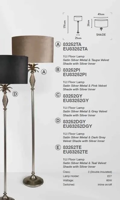 Lampadar/Lampa de podea design lux elegant Belle argintiu/gri