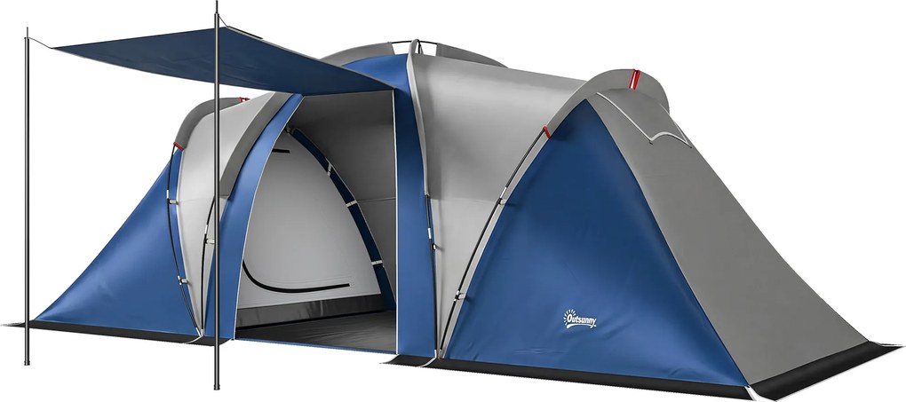 Outsunny Cort de Camping cu Dublu Strat Tip Tunel Familial 4-5 Persoane 2 Camere și Living pentru 12 Persoane Albastru | Aosom Romania