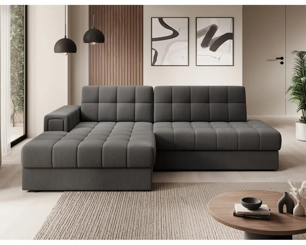 Colțar taupe extensibil cu tapițerie din catifea (cu colț pe partea stângă/cu șezlong) Blezalt – ELTAP