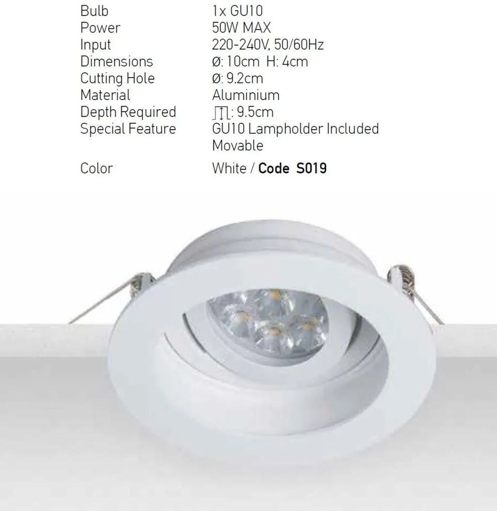 Spot incastrabil GU10 ZINC CASTING alb