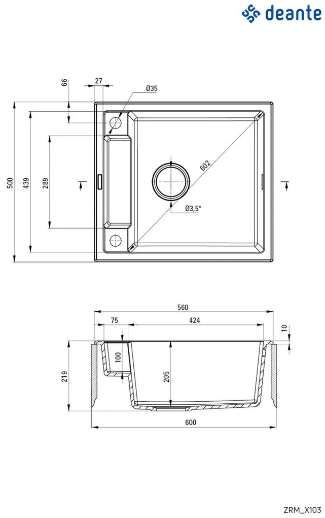 Chiuvetă magnetică din granit, 1-cuvă, Magnetic, ZRM_N103