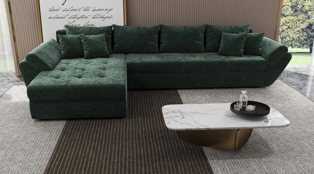 Colțar extensibil dumonde cu ladă de depozitare si sezut confortabil din spuma high-density, Loana XL Euphoria Verde 335x185 cm