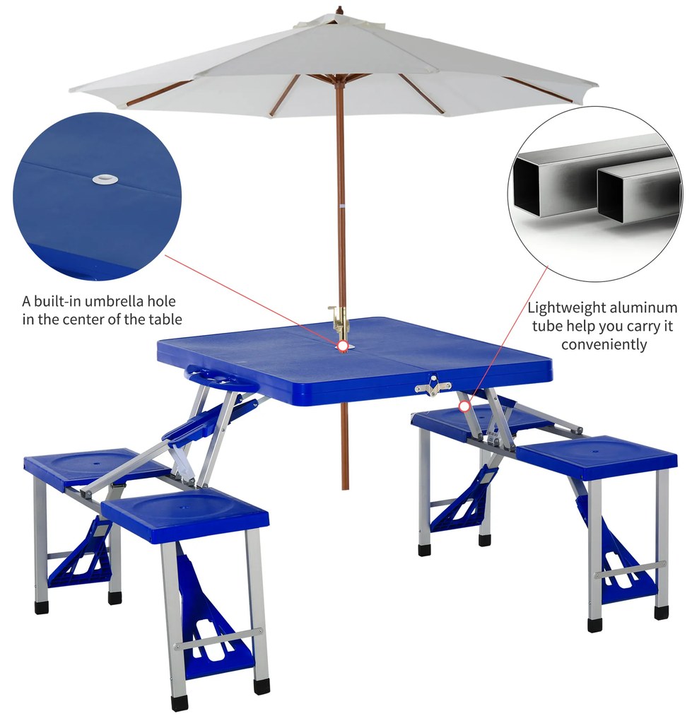 Masuta de picnic Outsunny, pliabila, aluminiu si plastic, 4 scaune, Albastru deschis | Aosom Romania