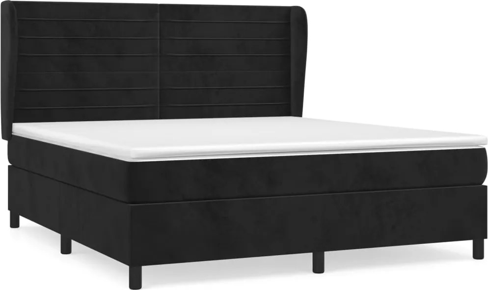 vidaXL Pat box spring cu saltea, negru, 160x200 cm, catifea