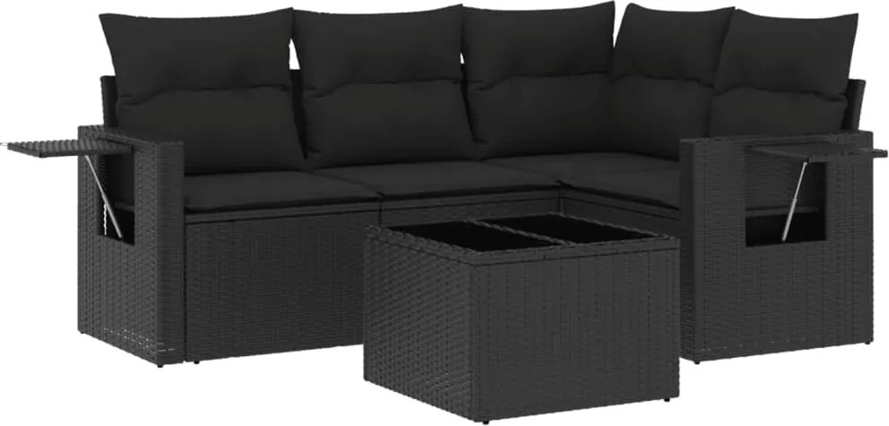 vidaXL Set mobilier de grădină cu perne, 5 piese, negru, poliratan