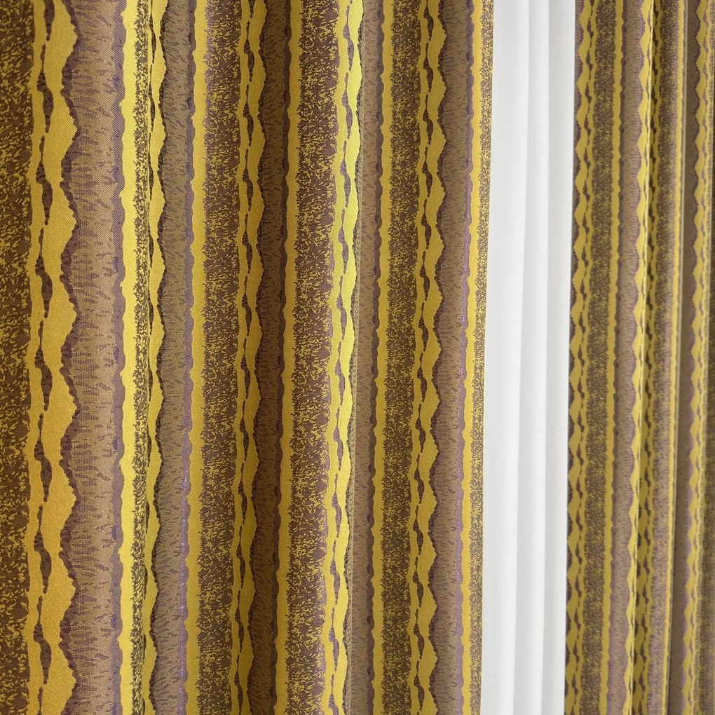 Set două Draperii (Blackout), din Jacquard + Stofă premium (Model texturat), Gata lucrate (Inele galerie), Culoare Galben + Mov, Dimensiuni draperie 160x260 cm (x2), Brand Originalio