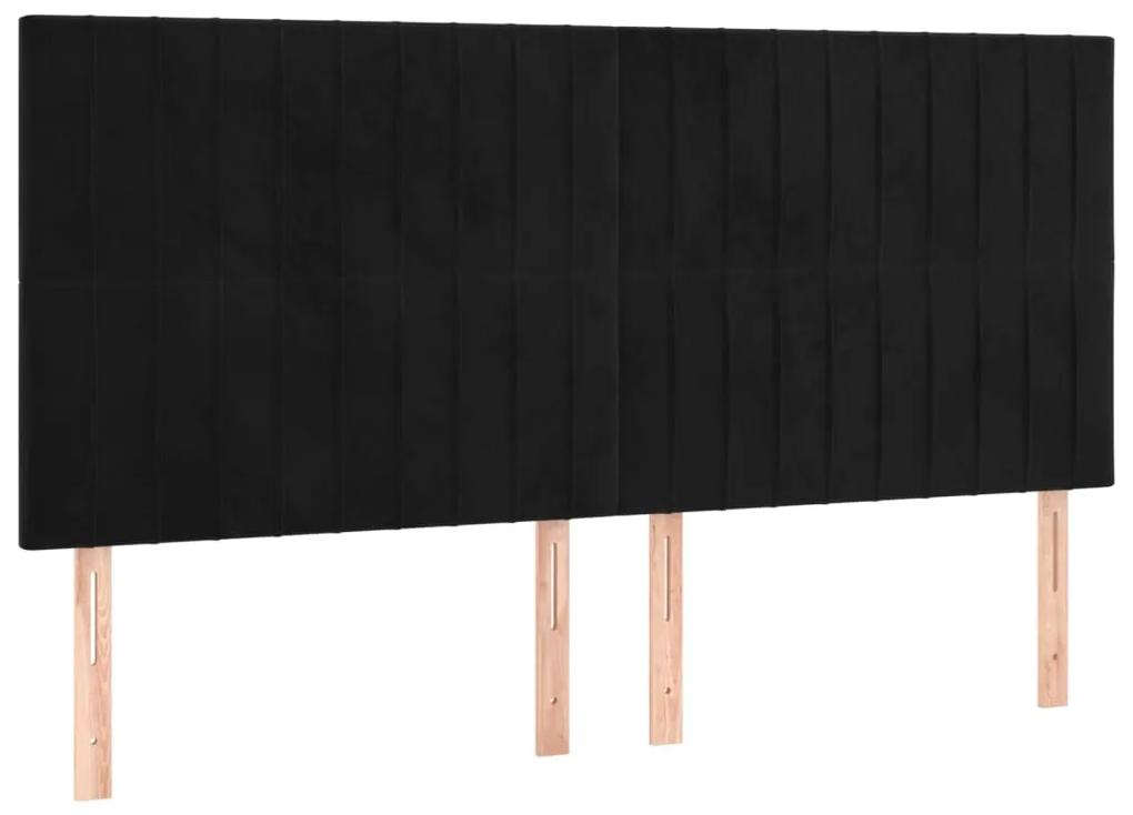 Pat box spring cu saltea, negru, 160x200 cm, catifea Negru, 160 x 200 cm, Benzi verticale