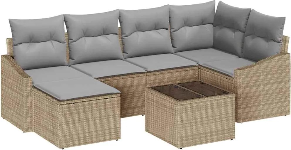 vidaXL Set de masă pentru grădină cu pernă 7 pcs Beige și gri deschis