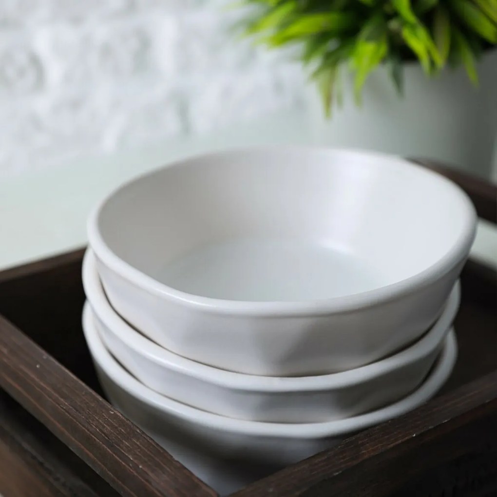 Set de 6 boluri din gresie ceramică Facetta 12 cm, alb