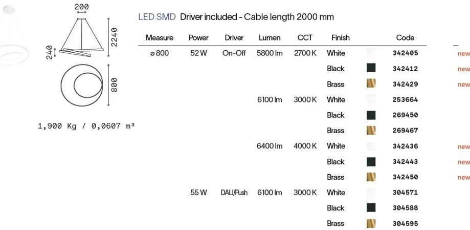Lustra LED suspendata design circular Oz sp d80 on-off 2700k alba