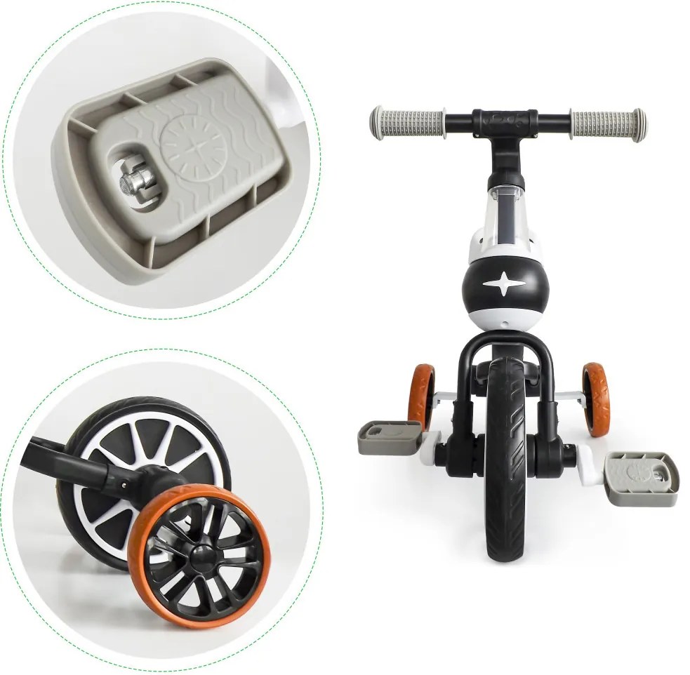 Bicicletă de jogging 4 în 1 cu pedale detașabile și roți laterale negru