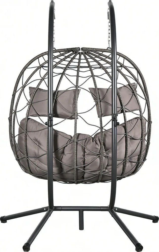 Fotoliu leagan dublu suspendat în formă de ou, cos pliabil, balansoar cu perne detasabile, pentru interior, gazon, grădină, Gri