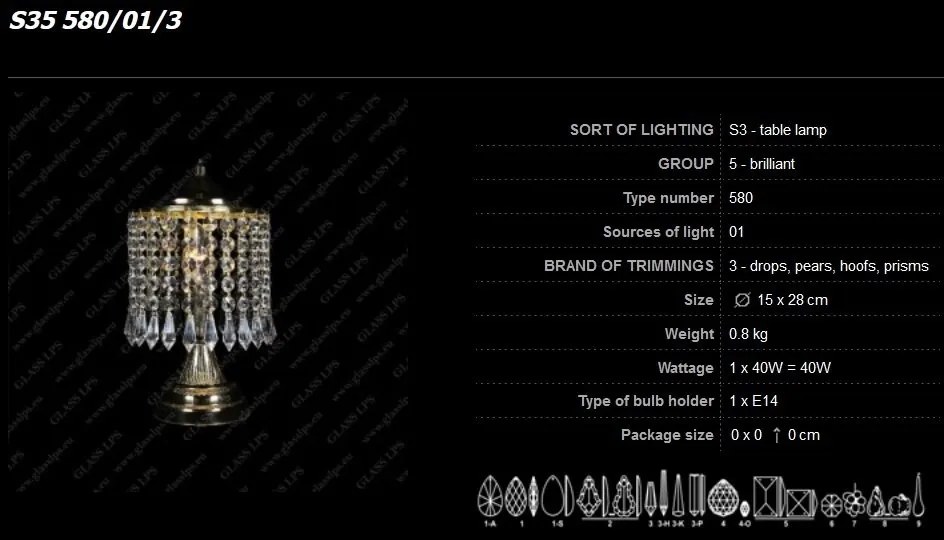 Veioza, lampa de masa LUX cristal Bohemia S35 580/01/3