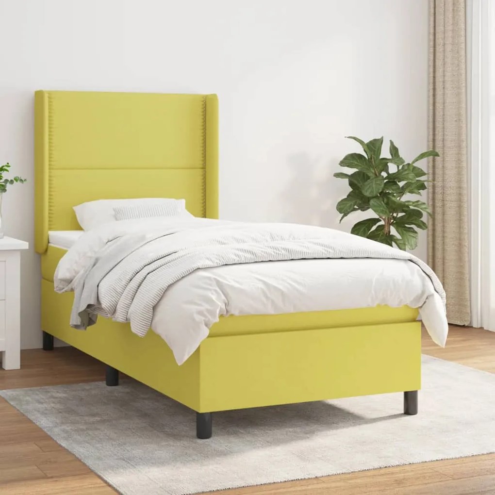 3131312 vidaXL Pat box spring cu saltea, verde, 80x200 cm, textil