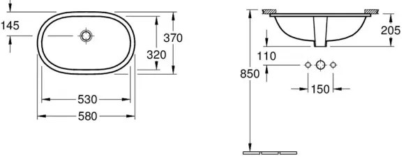 Villeroy & Boch 416250R1 - Lavoar încastrat O.NOVO, 53 x 32 cm, ceramică albă