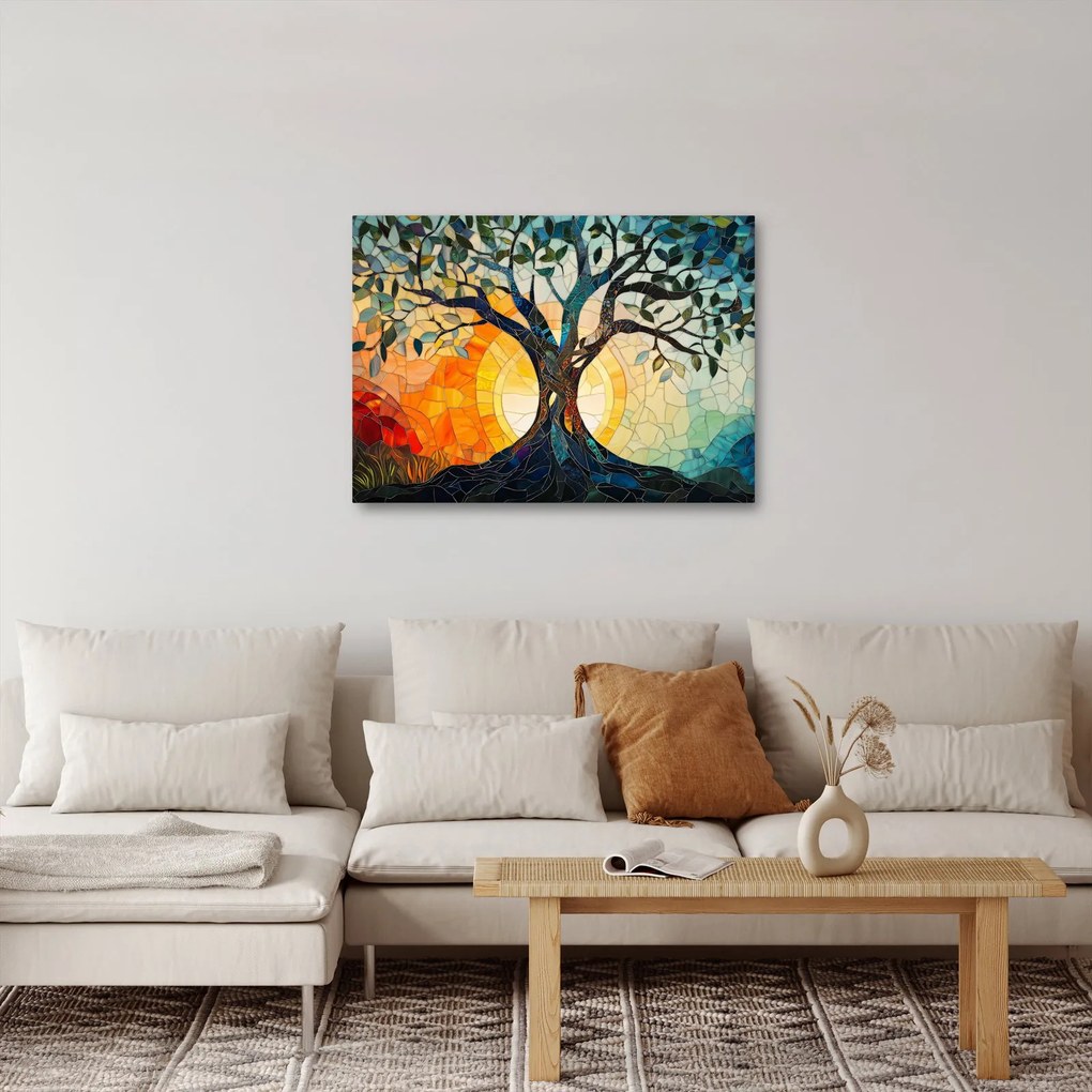 Tablou – Mozaic – soare și arbore I. (70x50 cm)