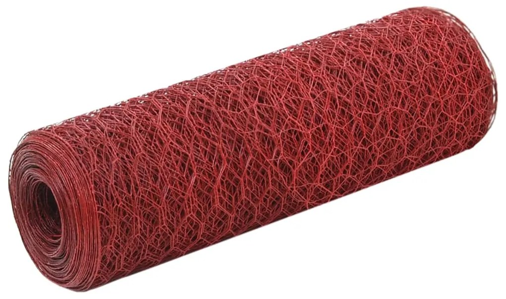 vidaXL Plasă de sârmă găini, roșu, 25 x 0,5 m, oțel cu înveliș PVC