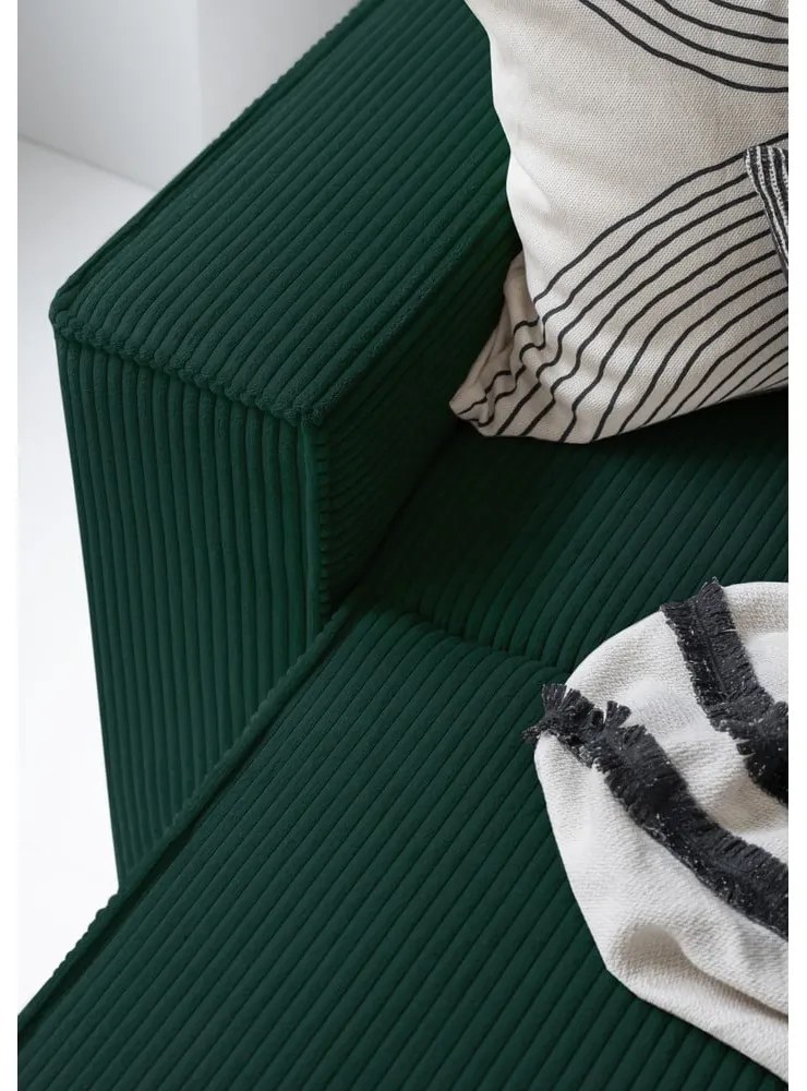 Colțar verde închis extensibil cu tapițerie din catifea reiată (cu colț pe partea dreaptă/în formă de "U") Brave Dave – Miuform