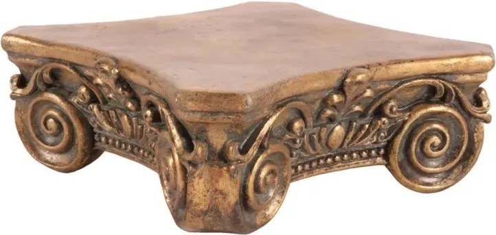 Postament decorativ din polirășină, auriu, în formă de capitel clasic, cu spirale și ornamente în relief, 8 x 21 cm, „Nacre”