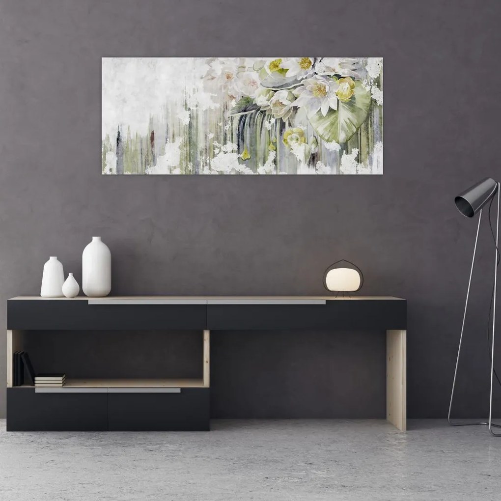 Tablou - Flori albe, vintage (120x50 cm)