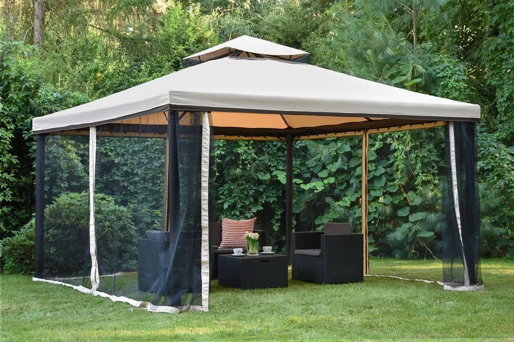 Pavilion de gradina crema cu plasa de tantari Valencia 4x4 m Garden Point